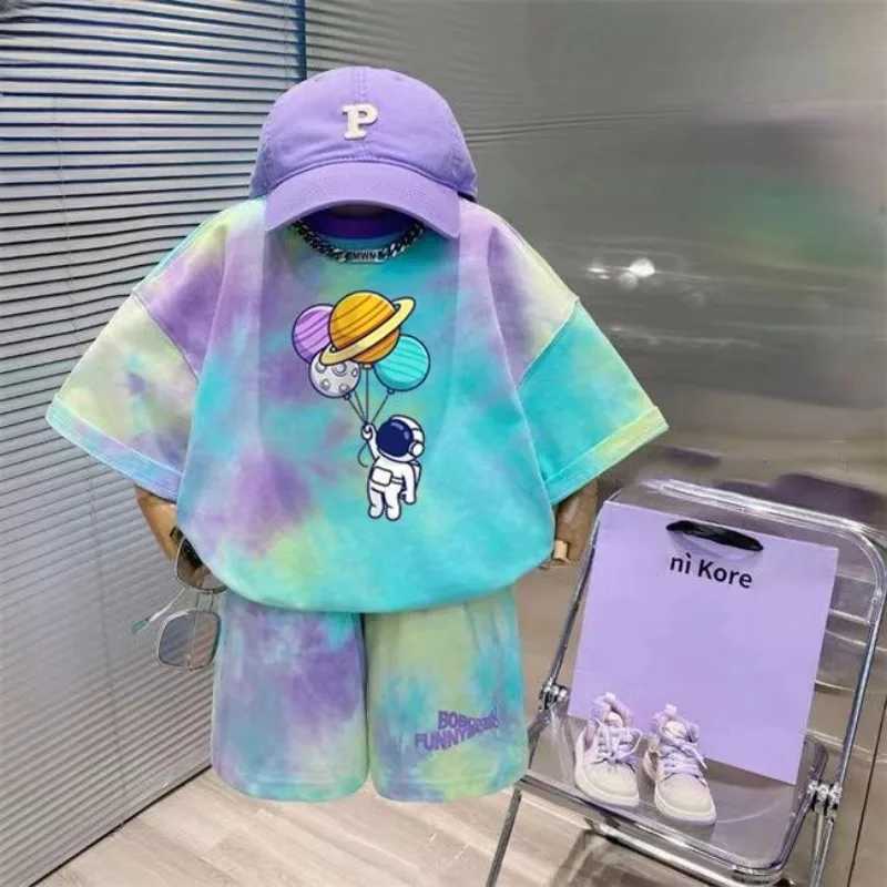 Clothing Sets Kids Clothes Girls Boys Summer Tie-dye print Tracksuit Children Girl Top Shorts 2pc Set Teenage Fashion Outfit Colorful SuitY241225GTHJ