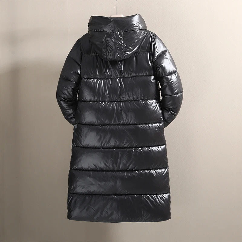 Fashion Black Long Parka Plus Size 3XL Mens Jacket 2023 Hooded Winter Coat Men Glossy Windproof Warm Outwear Streetwear 241225