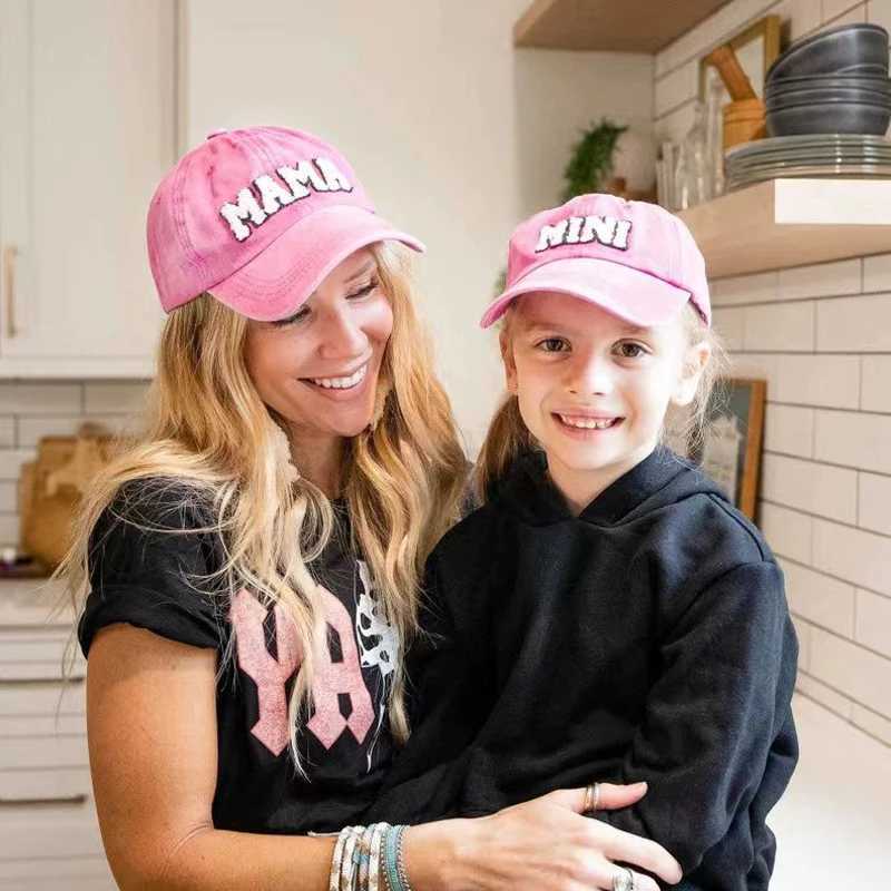 Parents Children Baseball Hats Mom Mini Letter Embroidered Baseball Hats Mom Children Outdoor Sports Leather Hats Holiday Gifts W241225