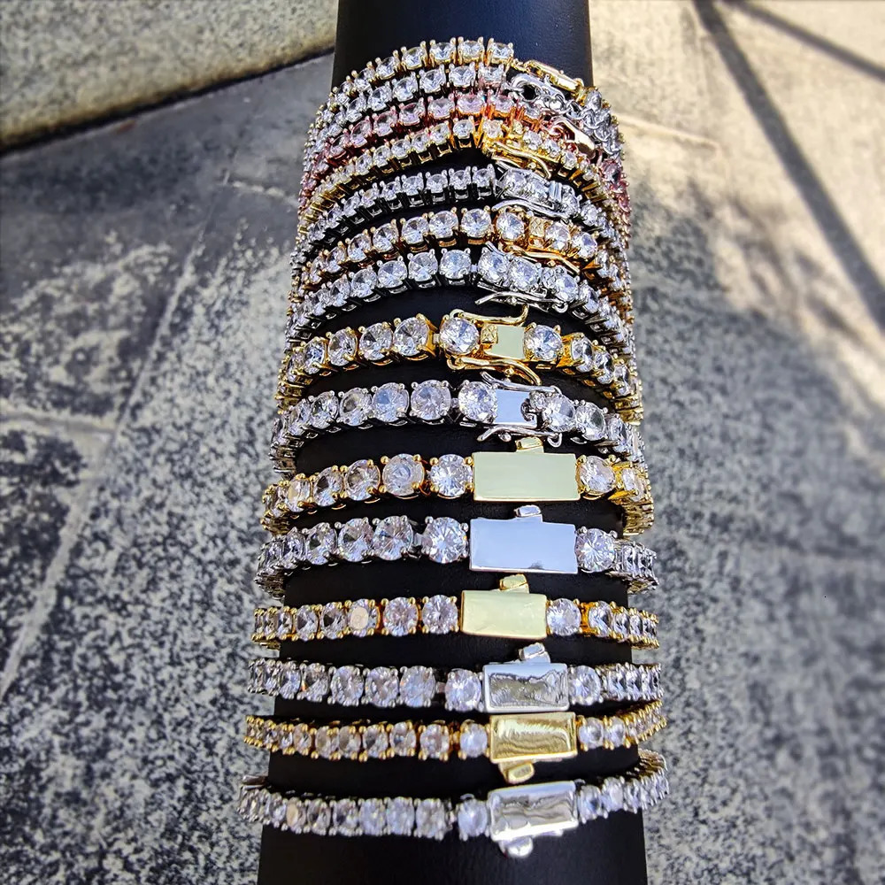 Hip Hop Jewelry3/4/5/6Mm Iced Out 5A Cz Cubic Zirconia Tennis Bracelet Bling Argenteous Color On Hand Bracelets Gift 241225