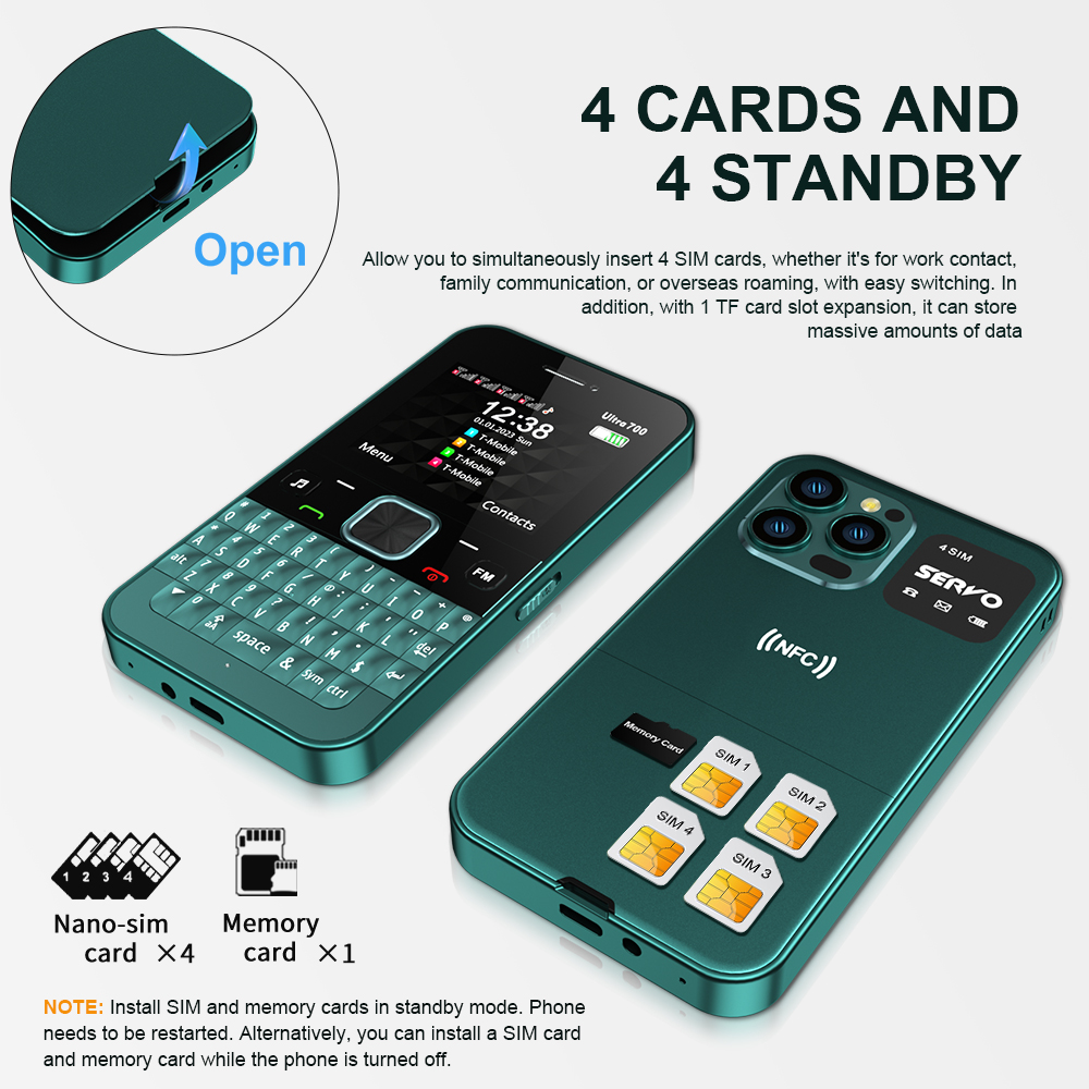 SERVO Ultra700 4SIM Card new Qwerty Mobile Phone NFC Access Control Speed Dial Blacklist TYPE-C GSM Cellular 2025 Full Keyboard Cellphone