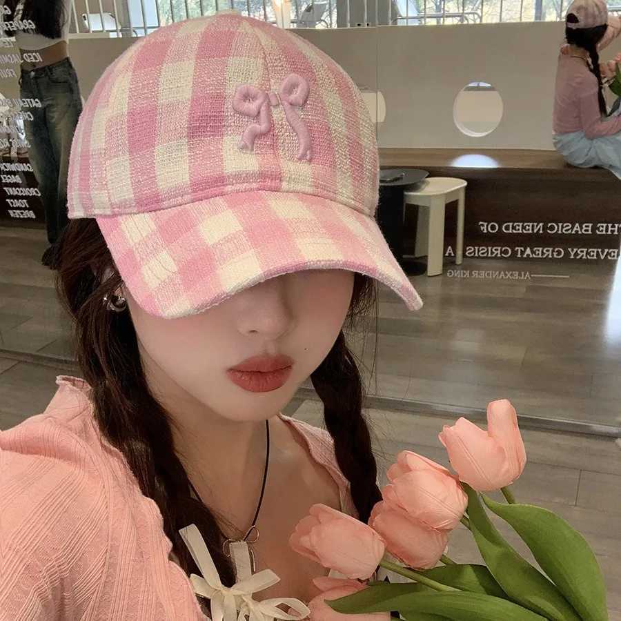 Korean bow flower embroidered baseball cap womens cute plum outdoor sun hat adjustable sports leather hat W241225