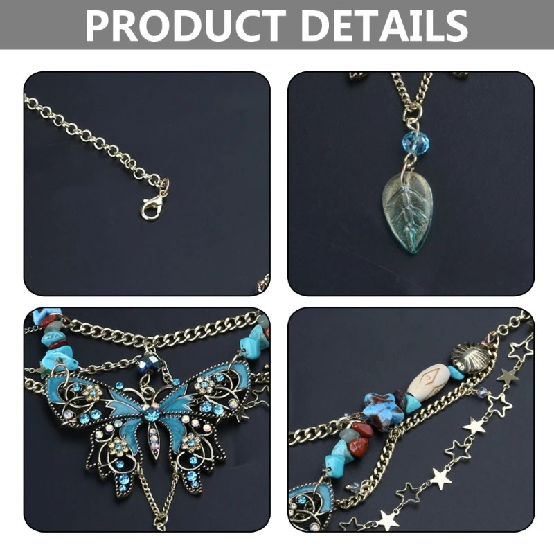 Butterfly Pendant Tassels Waist Jewelry Dainty Butterfly Pendant Multiayer Waist Chain Elegant Beaded Body Chain 241225
