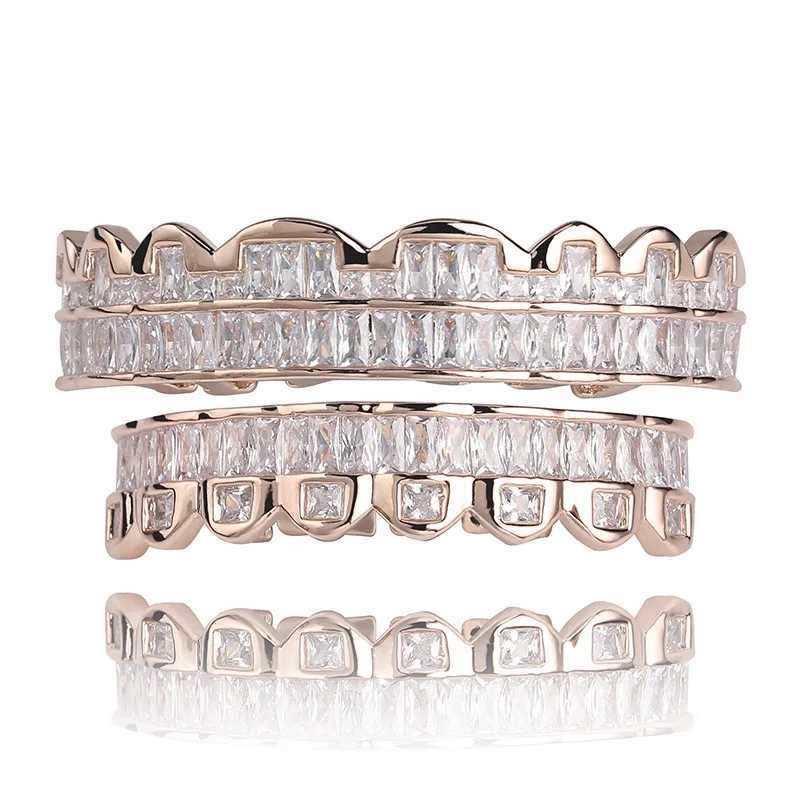 Double Layer CZ Bling Teeth Grillz Top Bootom Dental Mouth Punk Teeth Cs Cosplay Party Tooth Rper Hip Hop Jewelry TG043XJ241225