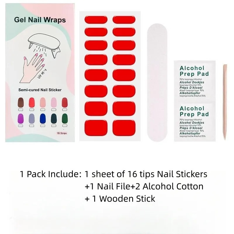 Semi Cured Gel Nail Wraps Patch Manicure Nail Art Decor UV LED Lamp Cured Long Lasting Gel Nail Stickers Full Cover Nail Decals 241225