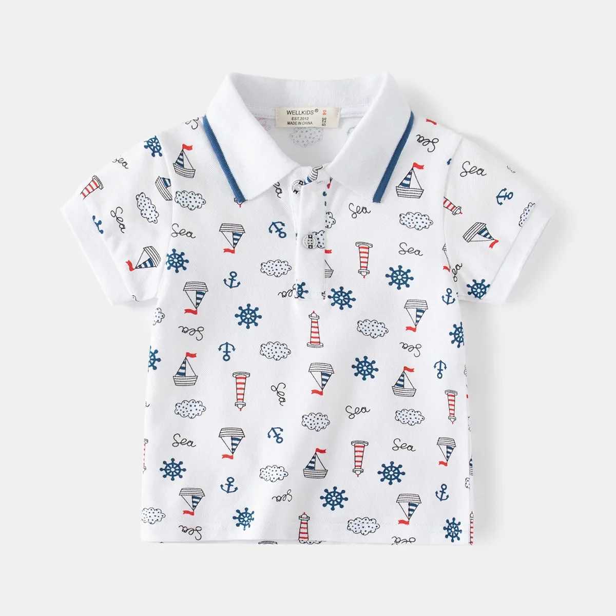 Summer New Fashion Boys Printed Short-Sleeve T-Shirt Casual Breathable Cotton Polo Shirt for kids Ages 3-8XJ241225