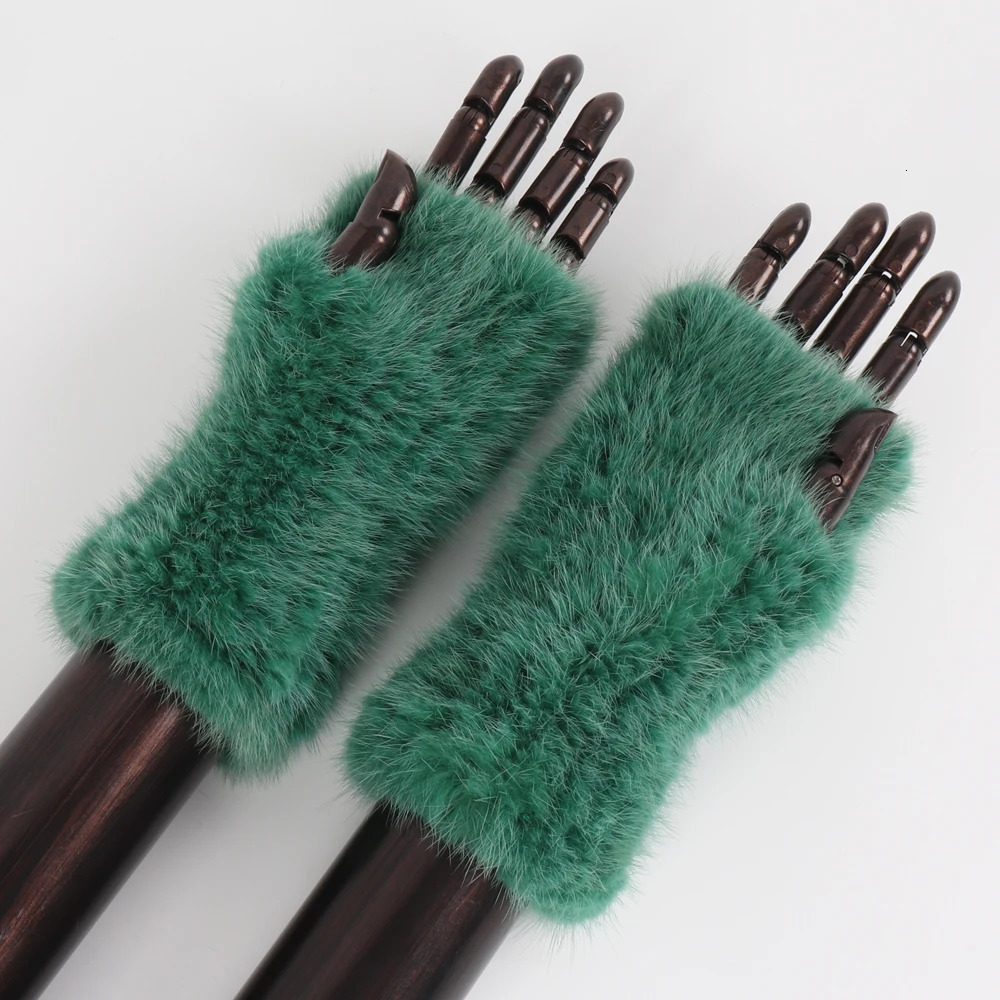 Women Winter Real Mink Fur Gloves 100% Natural Warm Mink Fur Fingerless Gloves Girls Knitted Genuine Mink Fur Mittens 241225