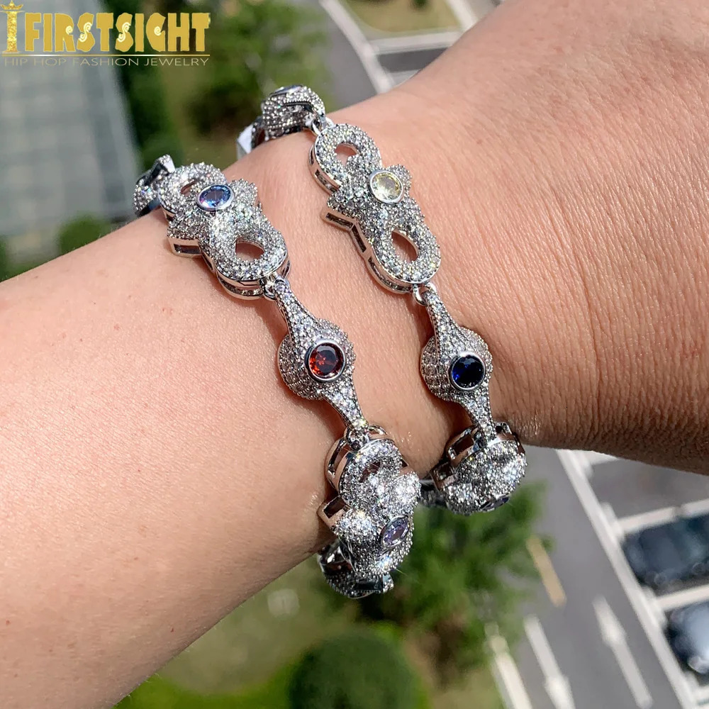 Iced Out Star Eye Bracelet Prong Setting 5A Cubic Zirconia Infinity Heart Cuban Link Chain Women Men Hip Hop Fashion Jewelry 241225