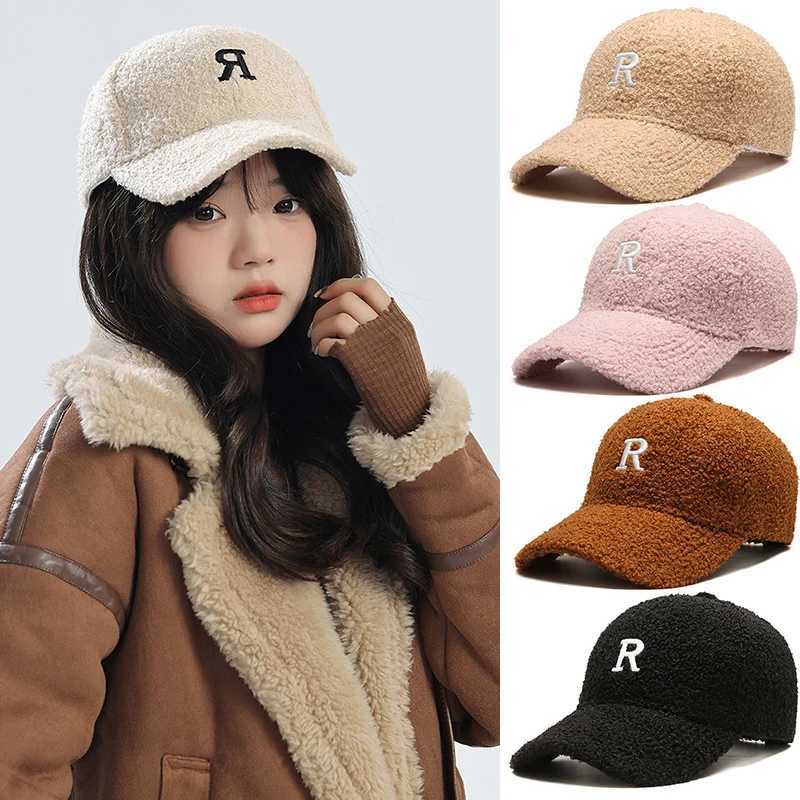 Plush baseball cap womens winter warm thick cashmere leather cap solid color adjustable womens duckbill cap W241225