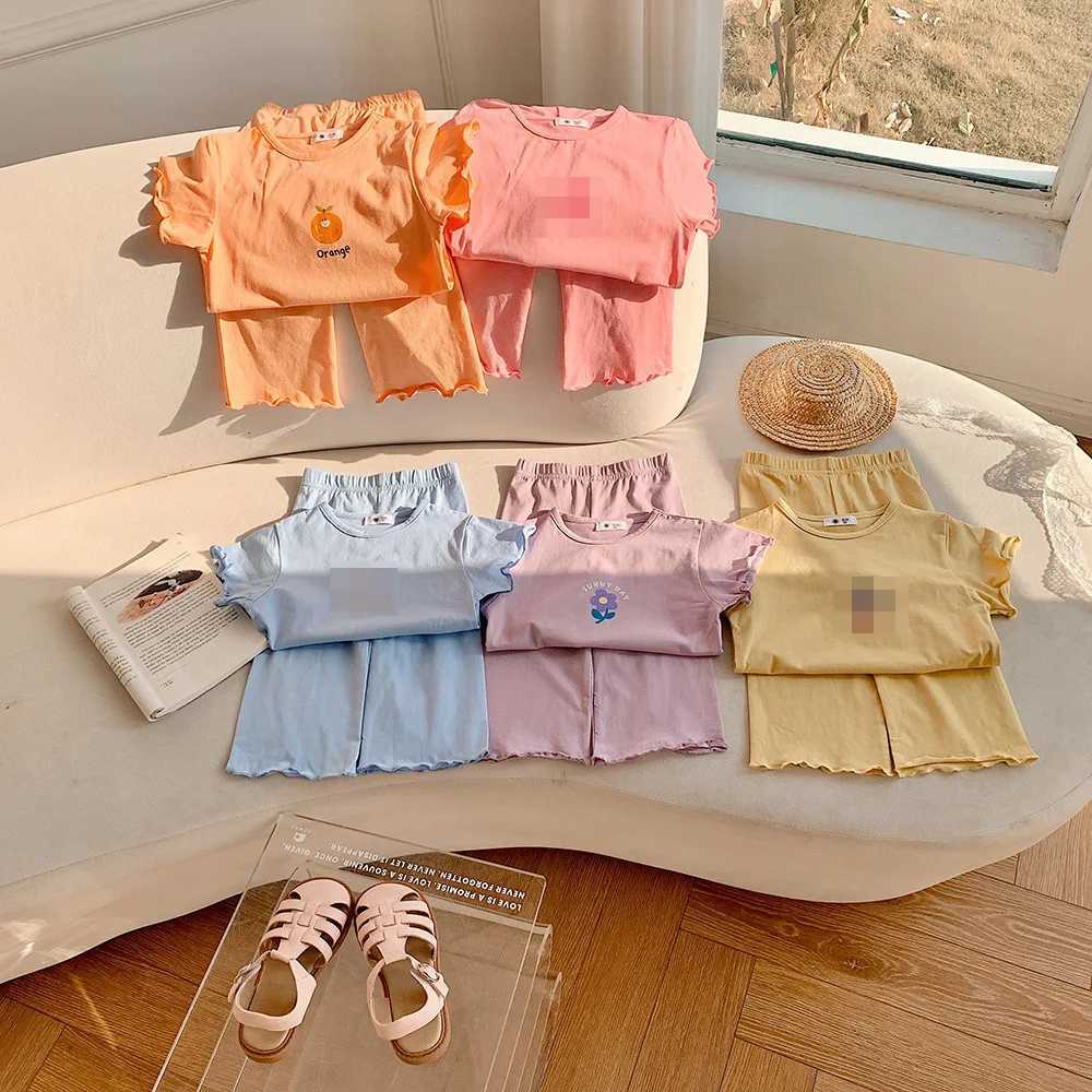 Clothing Sets Childrens Pajamas Set Summer Thin Section Baby Cotton Pajamas Homewear Ice Silk Girls Casual Pajamas Homewear Two-Piece SetY241225FGOI