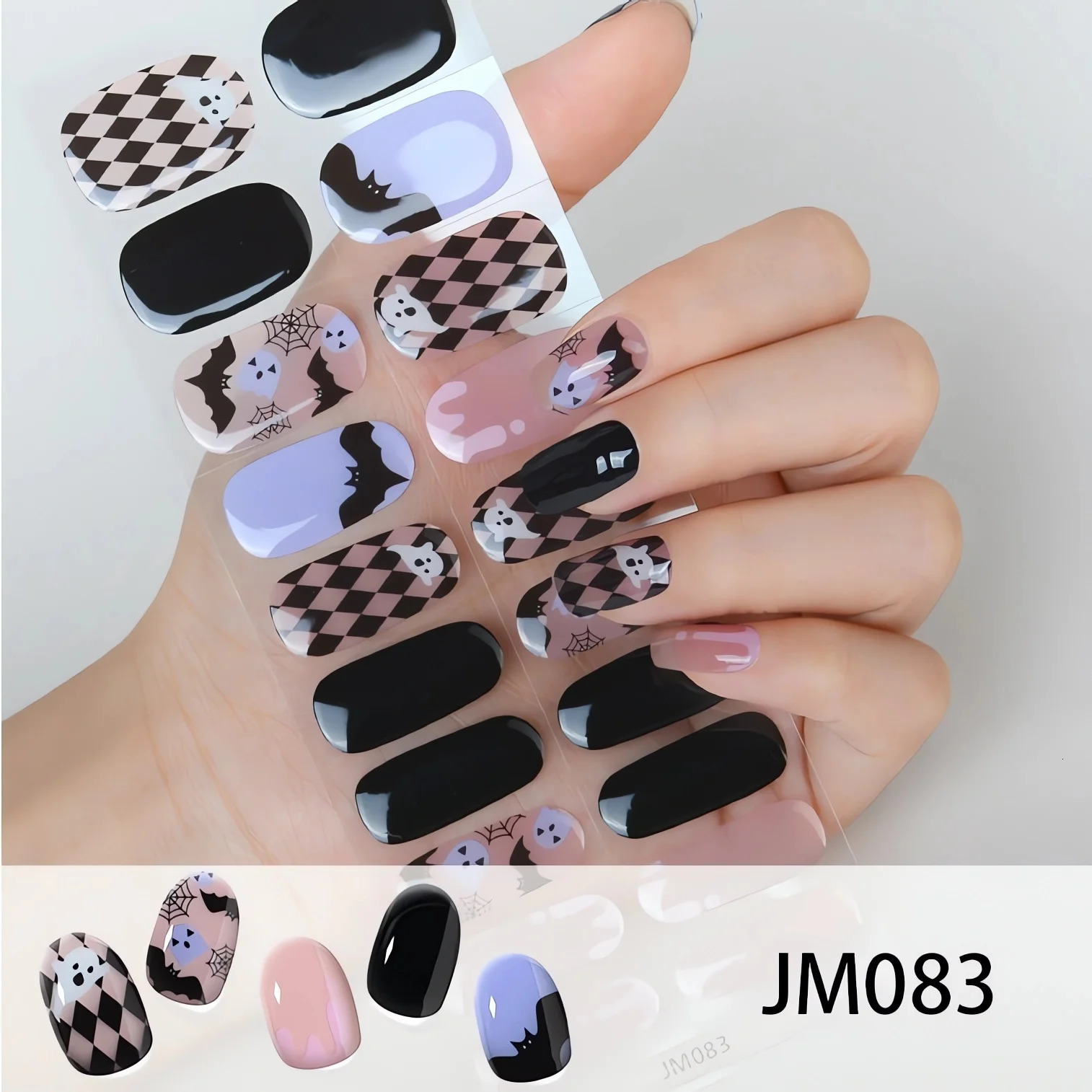 Halloween Semi-Cured Gel Nail Stickers - Golden Marble Full Cover Waterproof Long Lasting Adhesive Nail Strips UV Lamp 241225