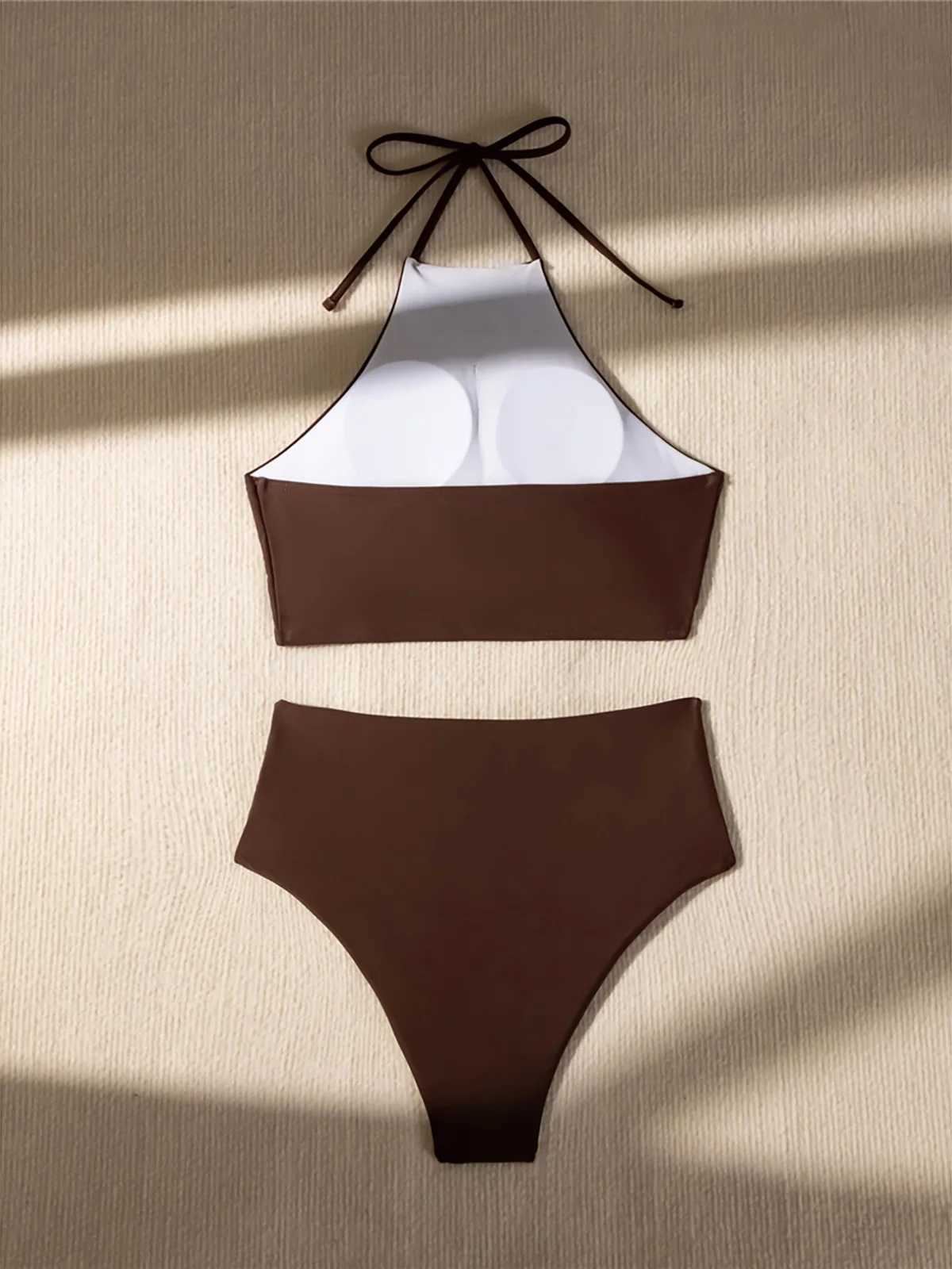Halter Wrinkled High Neck womens swimsuit High Waist bikini womens swimsuit two-piece bikini swimsuitW241225