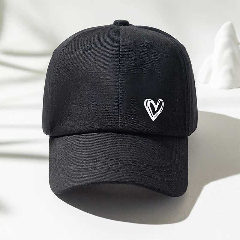 Couple Love Heart Print Baseball Hat Solid Color Cotton Leather Hat Korean Womens Adjustable Sun Sunshade Hat W241225