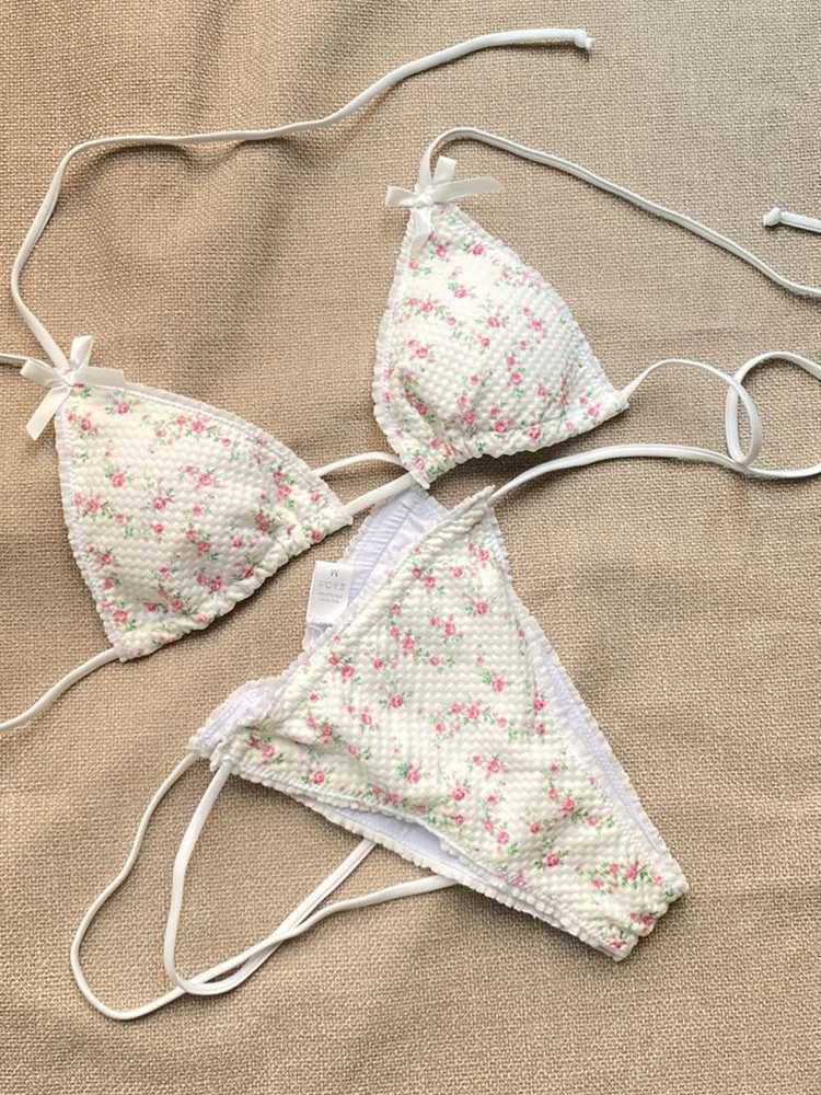 Patchwork bikini striped bikini set ruffled swimsuit womens sexy swimsuit womens suspender swimsuit two-piece beachwearW241225