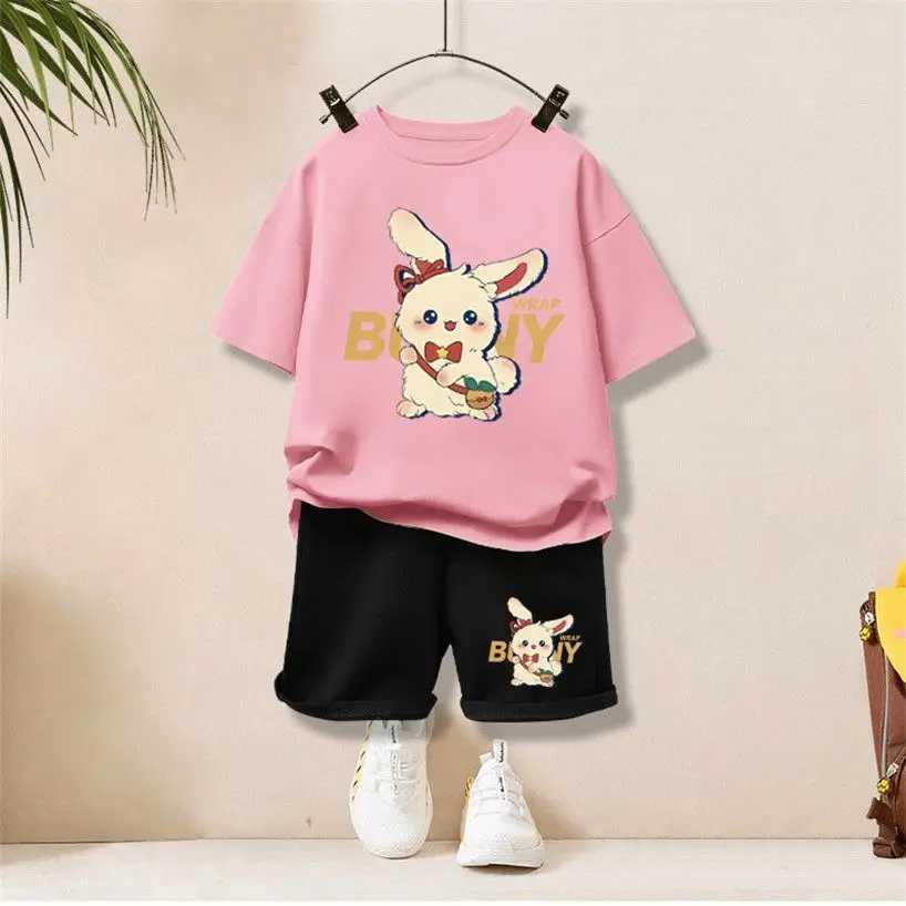 Clothing Sets Summer Baby Girl Clothes Children Cartoon Rabbit Printed T-shirts and Shorts Set Kid Boy Casual Top Bottom Outfits TracksuitsY241225W00F