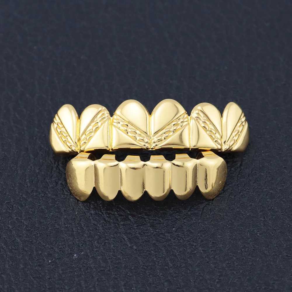 1set Hip Hop Gold Color Teeth Grillz Gold Plated Dental Grills Rock Tooth Grillz Cs Crystal Teeth Cs Gift Halloween VampireXJ241225
