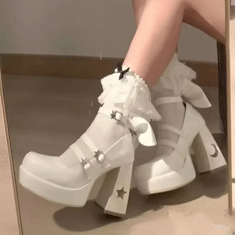 Spring Punk Chunky Platform High Heels Pumps Women Thick Heel Mary Jane Lolita Shoes Woman Patent Leather Cosplay Shoes 241225