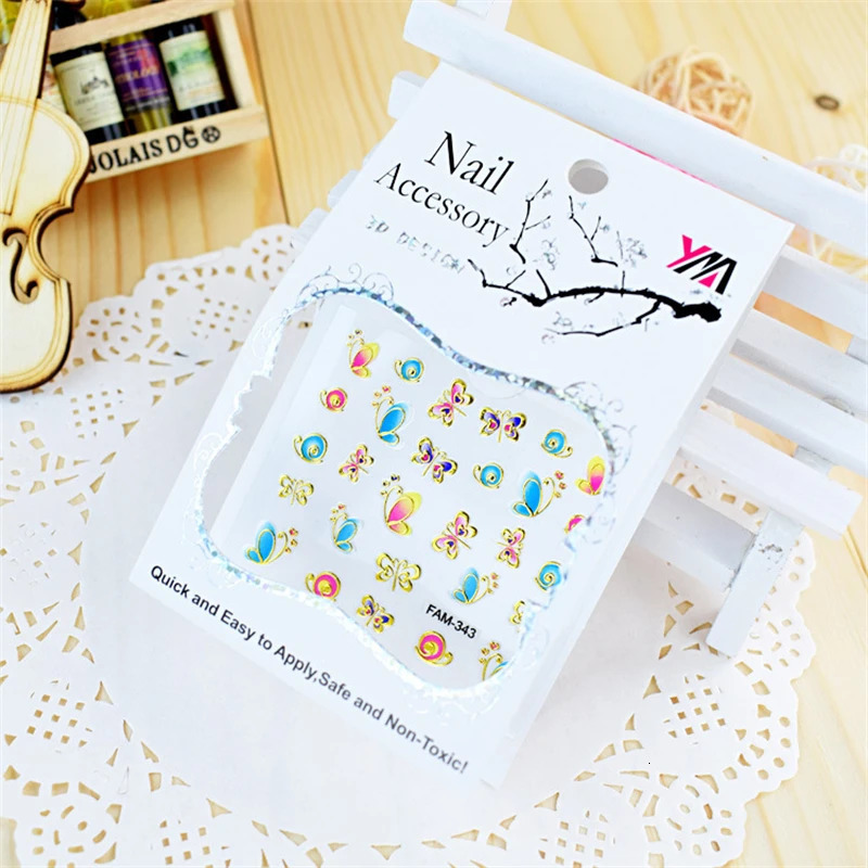 Korean Style Fashion Color Nail Decals 3D Nail Stickers Bronzing Butterfly Nail Stickers DIY Nail Stickers 241225