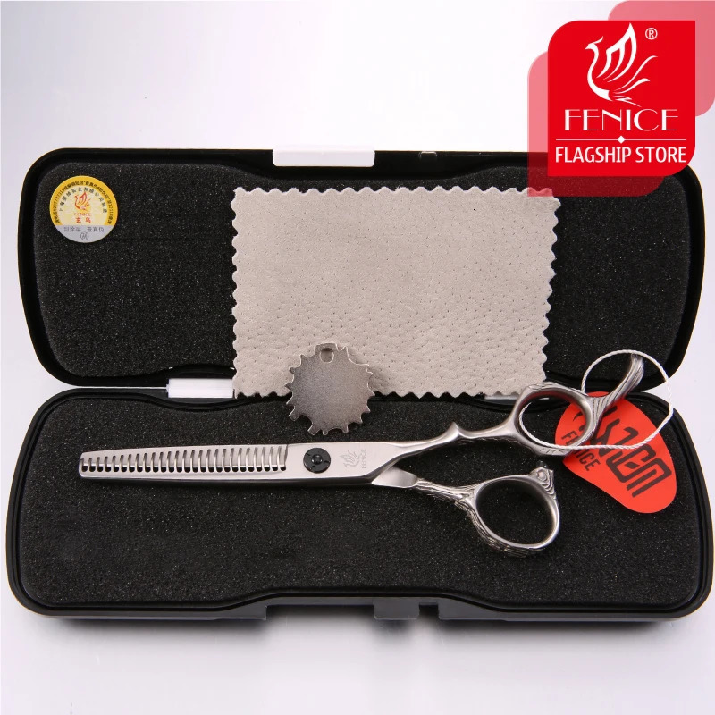 Fenice Professional Personality Handle 6 inch Hair Salon Sheers V-type Traceless Thinning Scissors Hairdressing Cutter 241225