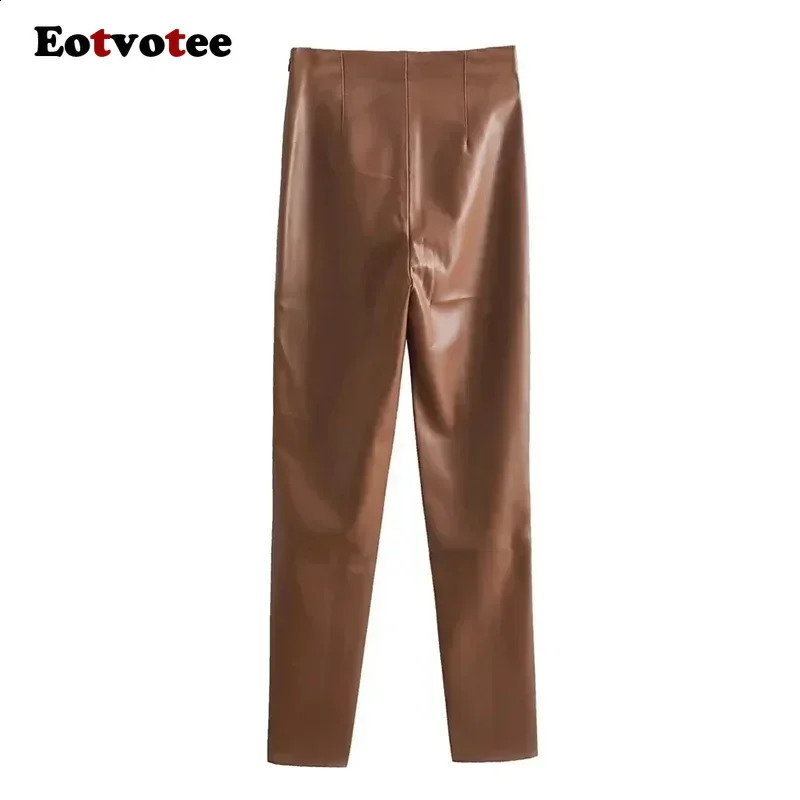 EOTVOTEE Faux Leather Trousers for Women Stretch Solid Casual Pants Autumn 2024 Fashion High Waist Pencil 241223