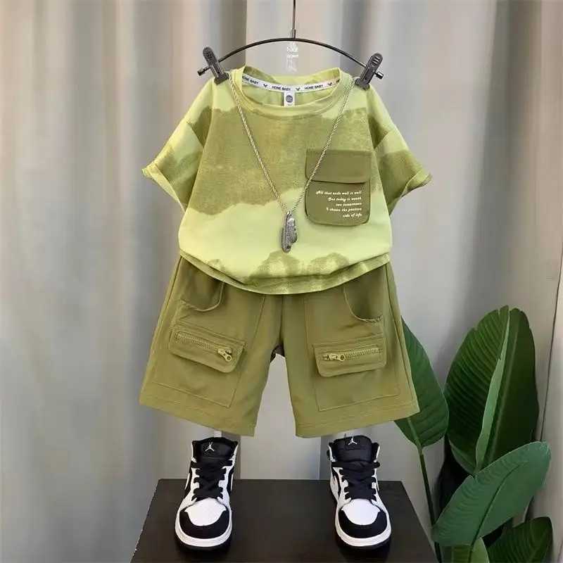 Clothing Sets Summer Children Boys Clothes Set Cotton Short Sleeve Tie Dye T-shirts and Shorts 2pcs Suit Teenage Fashion Top Bottom OutfitsY241225PAFV