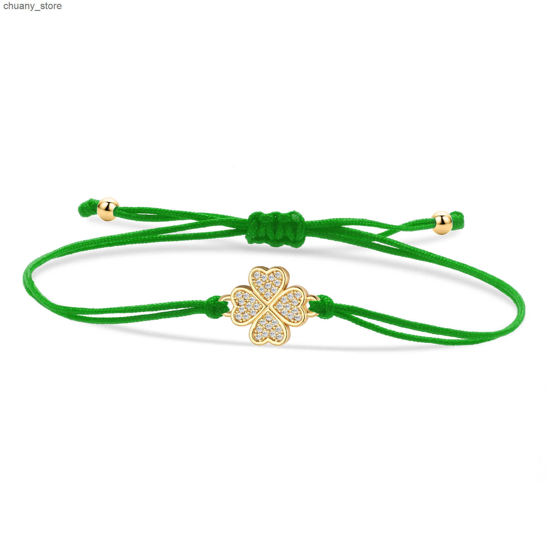 Chain Trendy Cubic Zirconia Crystal Gold-plated Brass Four Leaf Clover Lucky Charm Women Zircon CZ Stones Red String Jewelry L240910