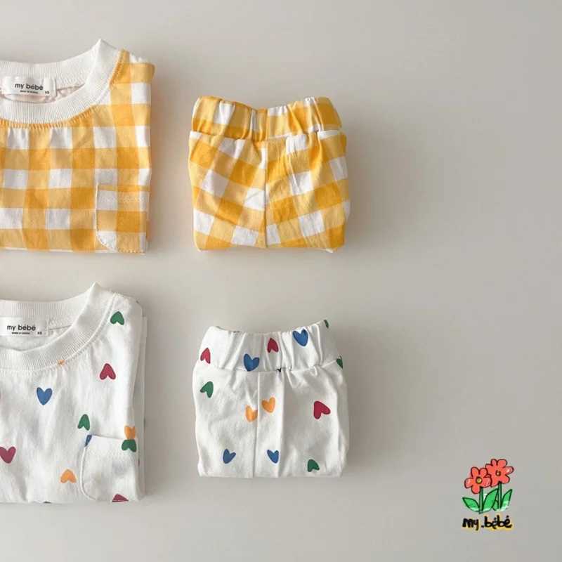 Clothing Sets Korean Version Of The Baby Suit Refreshing Comfortable Short-Sleeved Suit Summer Love Plaid Casual T-Shirt Shorts Two-Piece SetY241225CY