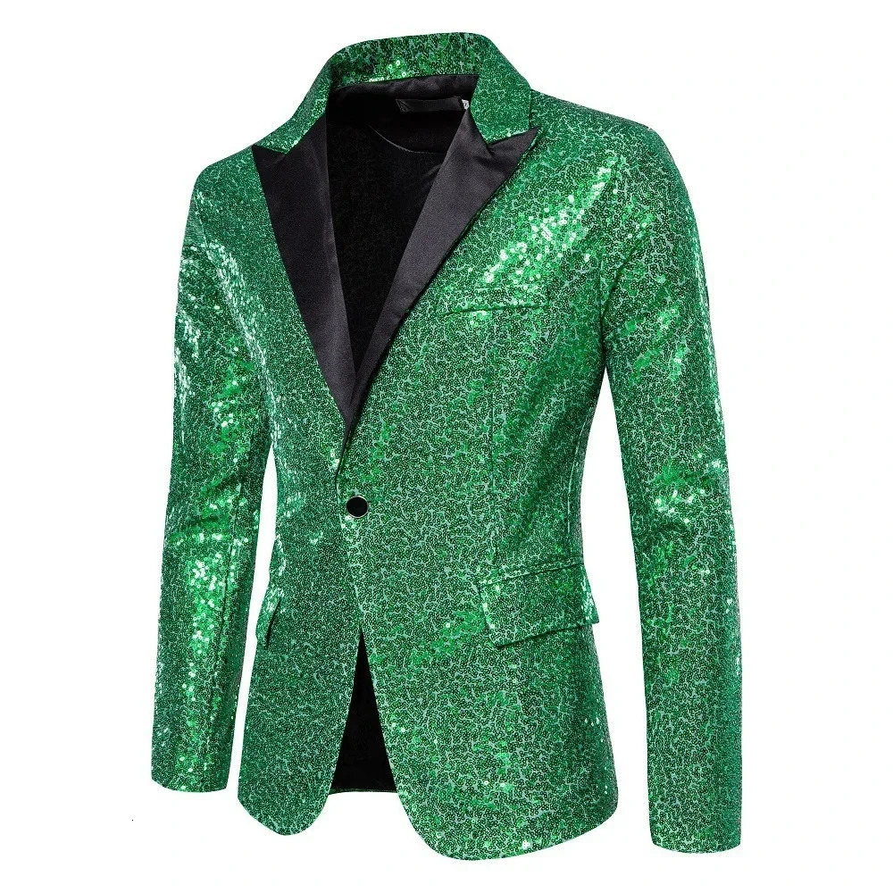 Red Mens Shiny Sequins BlazerWedding Party Dress CoatsWhite Purple Green Silver Suit Jacket European Size SXXL 241225