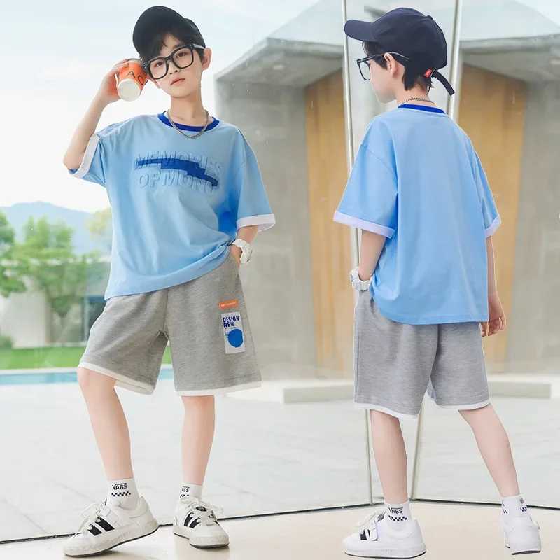 Clothing Sets Kids Clothes Boys Summer Letter T-Shirt Shorts 2pcs Set Teenage Boy Contrast Color Tracksuit Children fashion Sport OutfitY2412259RQZ