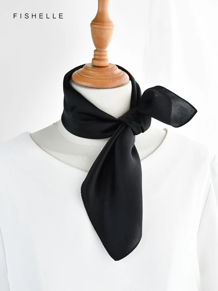 Solid color black pure silk scarf headscarf handkerchief lady scarves foulard small hijab wrap neck scarf women spring autumn 241225