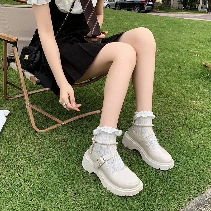Womens Beaded Mary Jane Leather Shoes Spring/Autumn Fashion Comfortable Elegant Flat Black Walking Shoes Zapatos Mujer 241225