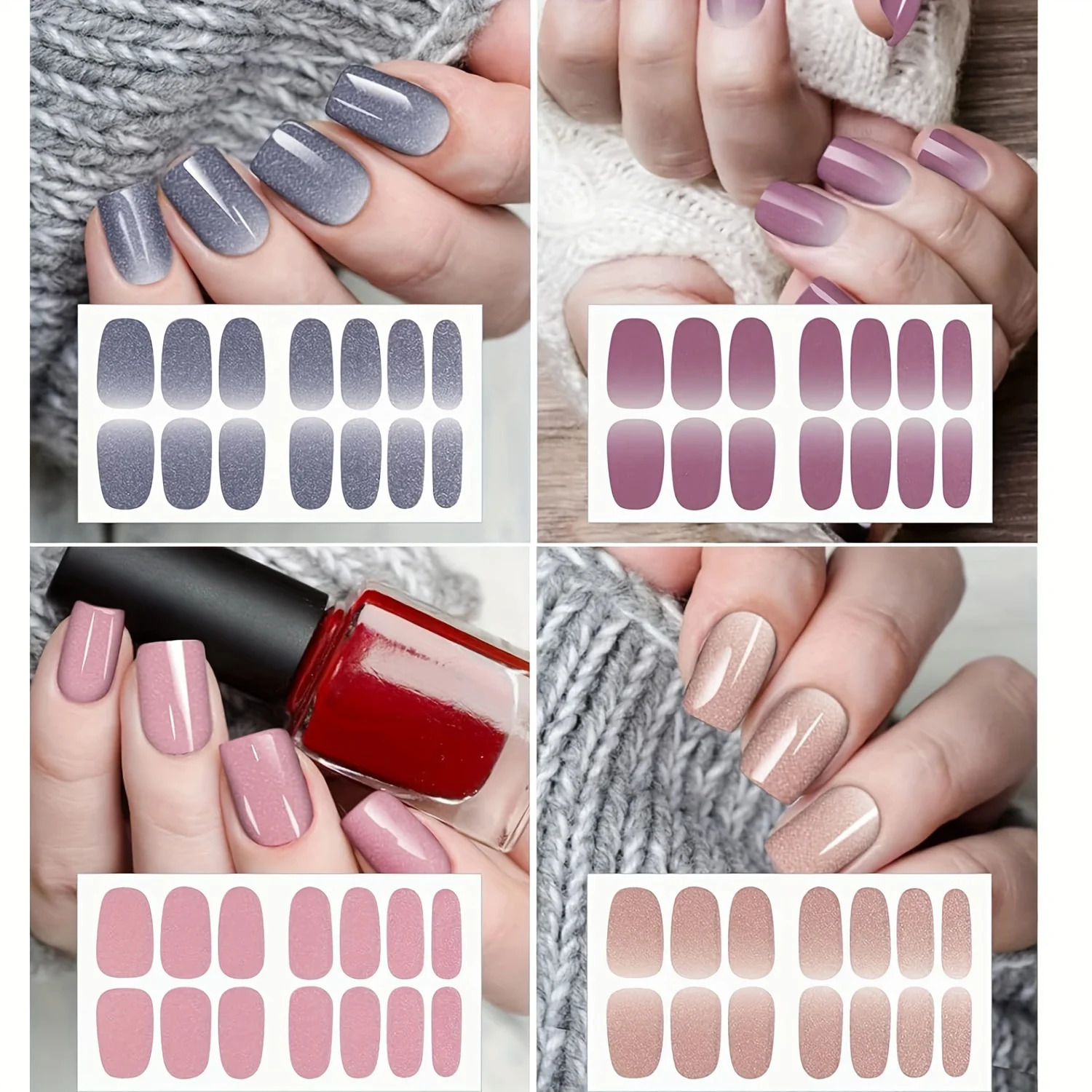 20 Full-Pack Nail Polish Stickers Nail Strips with 2 Double-Sided Nail File Nail Art Gel Nail Polish Strips Self-Adhesive Press 241225