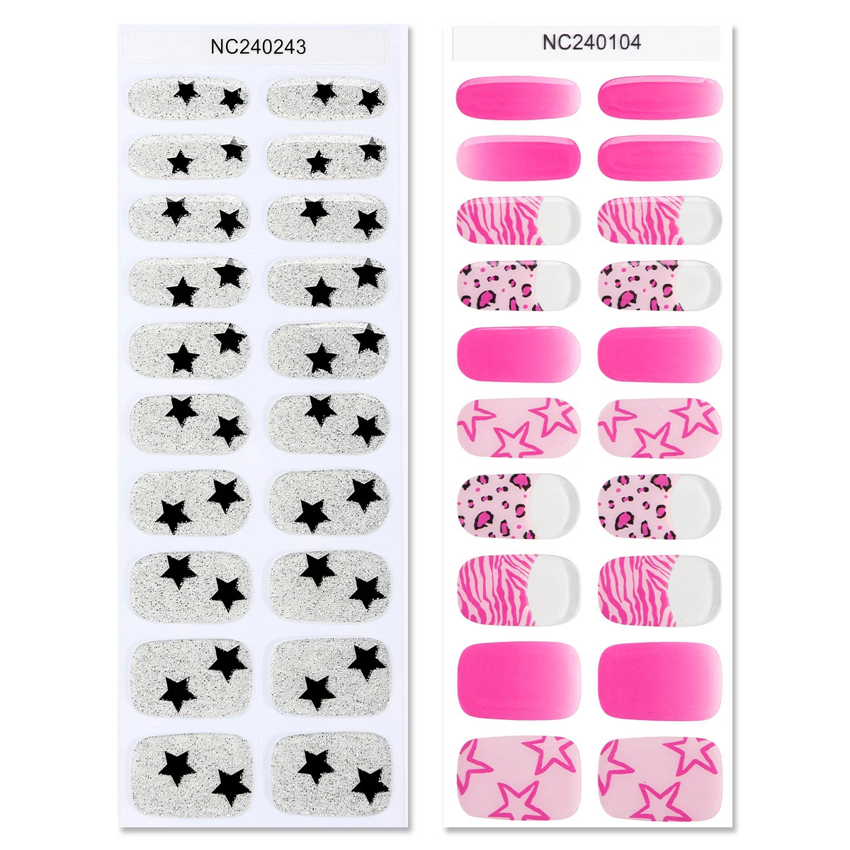 2pcs Sliver Pink Semi Cured Nail Gel Strips Y2K Star ns Adhesive Nail Stickers Press on Nails for Women Girls Decorations 241225