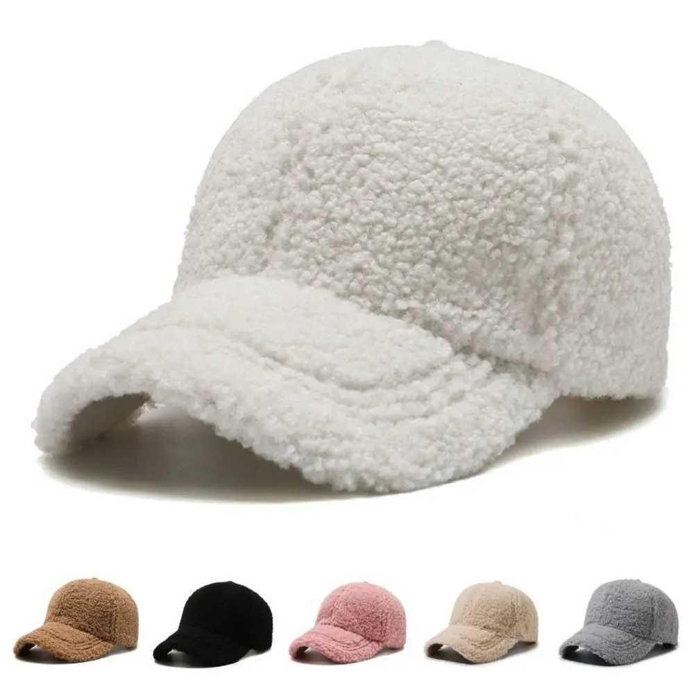Casual matte cashmere baseball cap thick to keep warm plush snap button sunny Korean style winter leather cap sport W241225