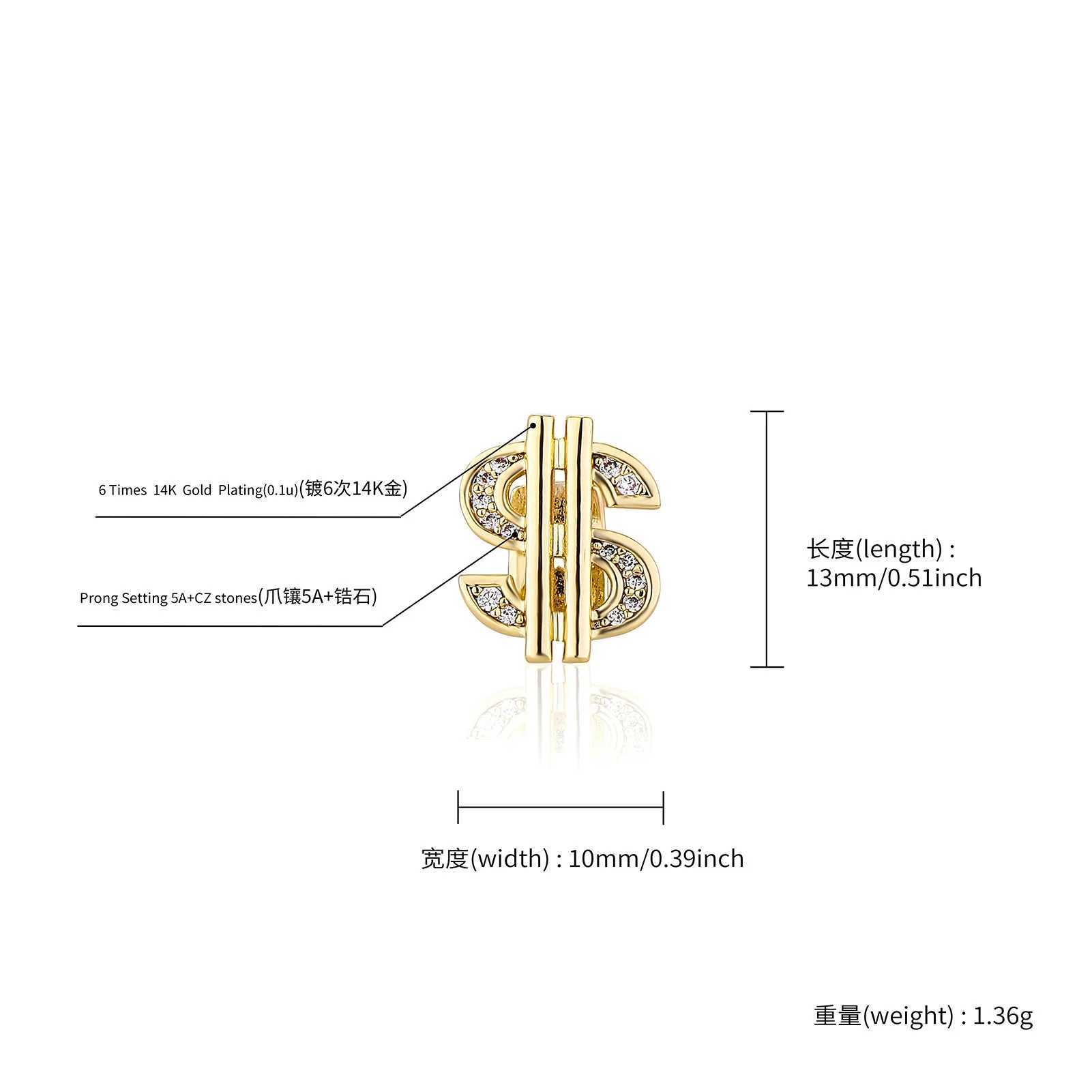 YOUNGX Single Cubic Zircon Dollar Teeth Grillz Hip Hop Punk CZ Stone Tooth Cs For Women Men Jewelry Rper Gift CosplayXJ241225