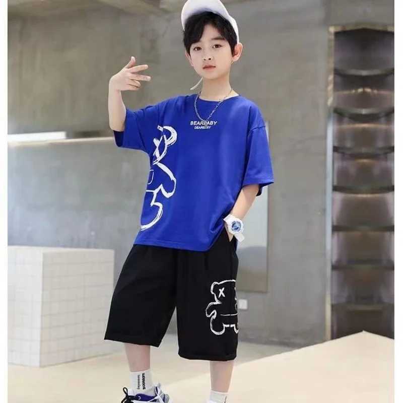 Clothing Sets Summer Children Boy Clothes Set Kid Cartoon Bear Letter Printed Tshirts and Shorts 2pc Suit Fashion Top Bottom Outfits TracksuitY241225M
