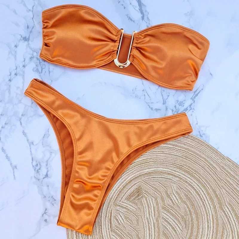 Sexy U-shaped Bandeau bikini set suitable for women strapless swimsuit black swimsuit high cut swimsuit bathtub bikini mujerW241225
