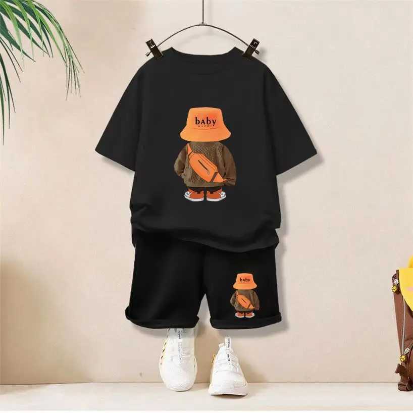 Clothing Sets Summer Baby Girls Clothes Set Children Boy Cartoon Bear Tshirts and Shorts 2 Pieces Suit Kid Casual Top Bottom Outfit TracksuitY241225J3