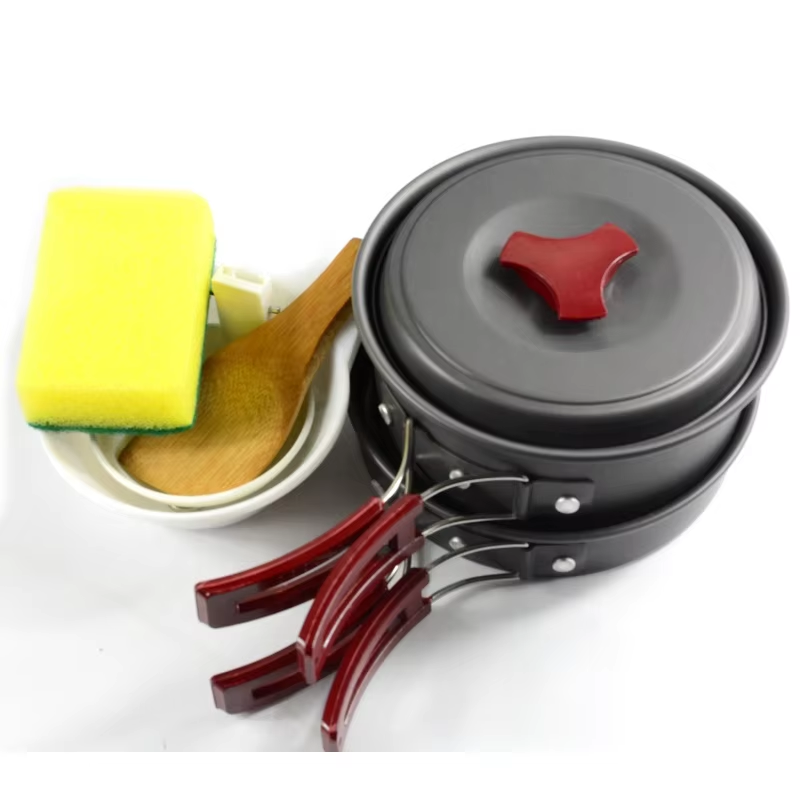 Nonstick portable camping cookware set outdoor aluminum camping cookware pot for 2 person