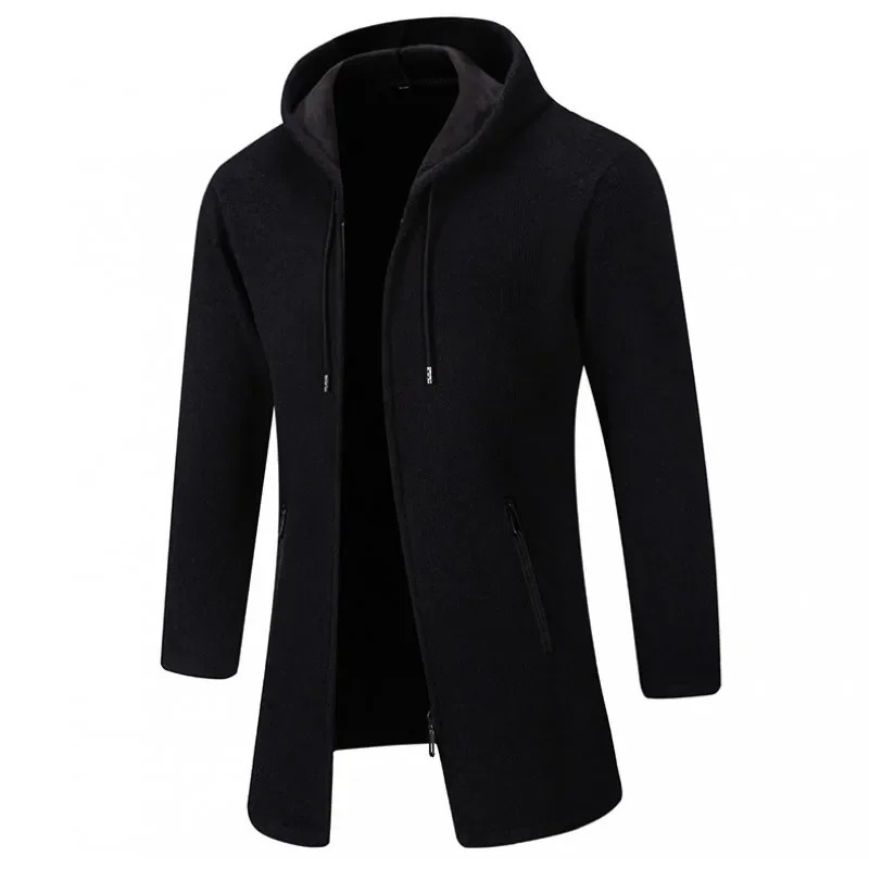 Autumn Winter Mens Casual Knitted Coat Velvet Padded Jacket Male Hoodies Warm Jumper Fashion Zipper Cardigan 241225