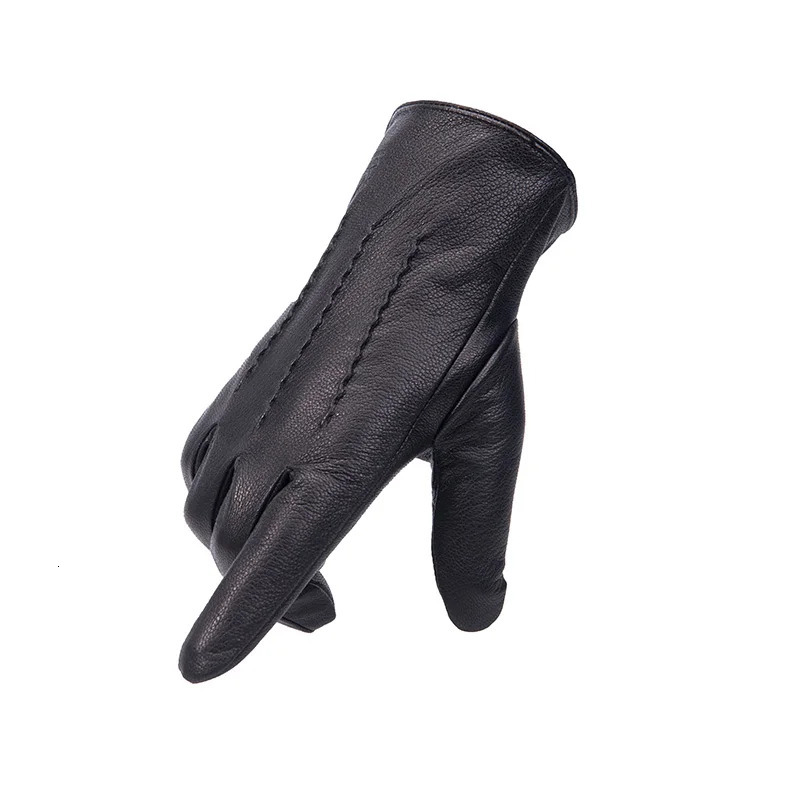 mens 100% sheepskin gloves deer skin pattern warm and soft mens leather gloves mens mittens with plush lining 241225