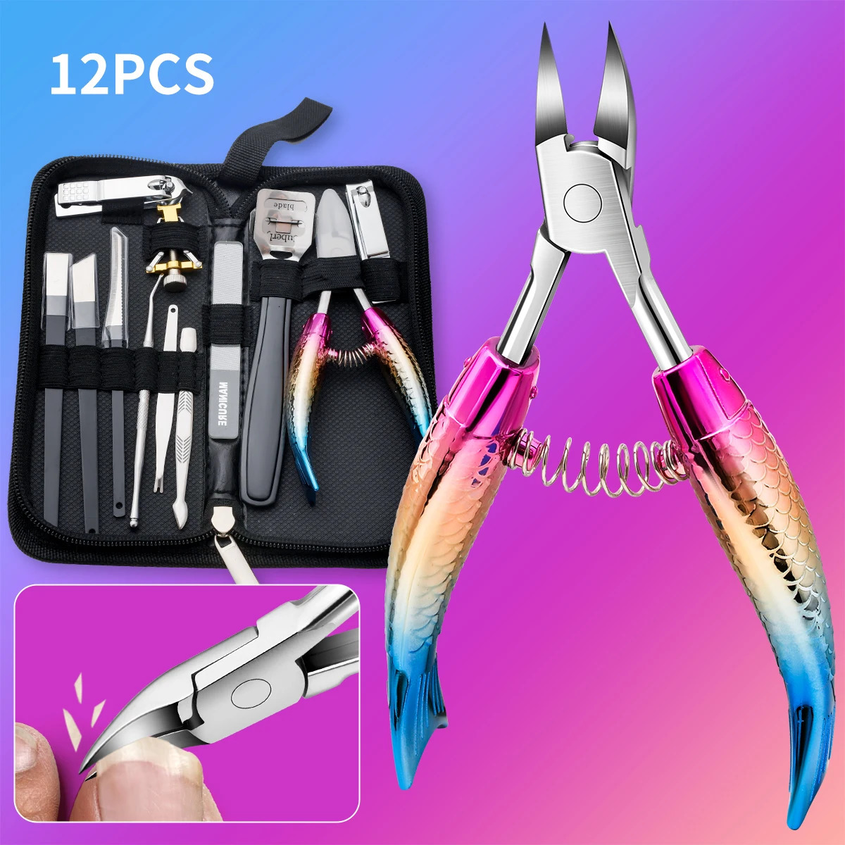 Professional thick toenail clippers for thick nails and ingrown nails Wide jaw opening nail clippers set for ingrown manicures I 241225