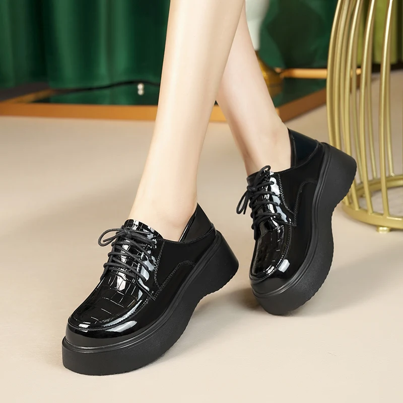 AIYUQI Women Loafers Genuine Leather Autumn British Style Ladies Shoes Casual Platform Lace-up Shoes Women