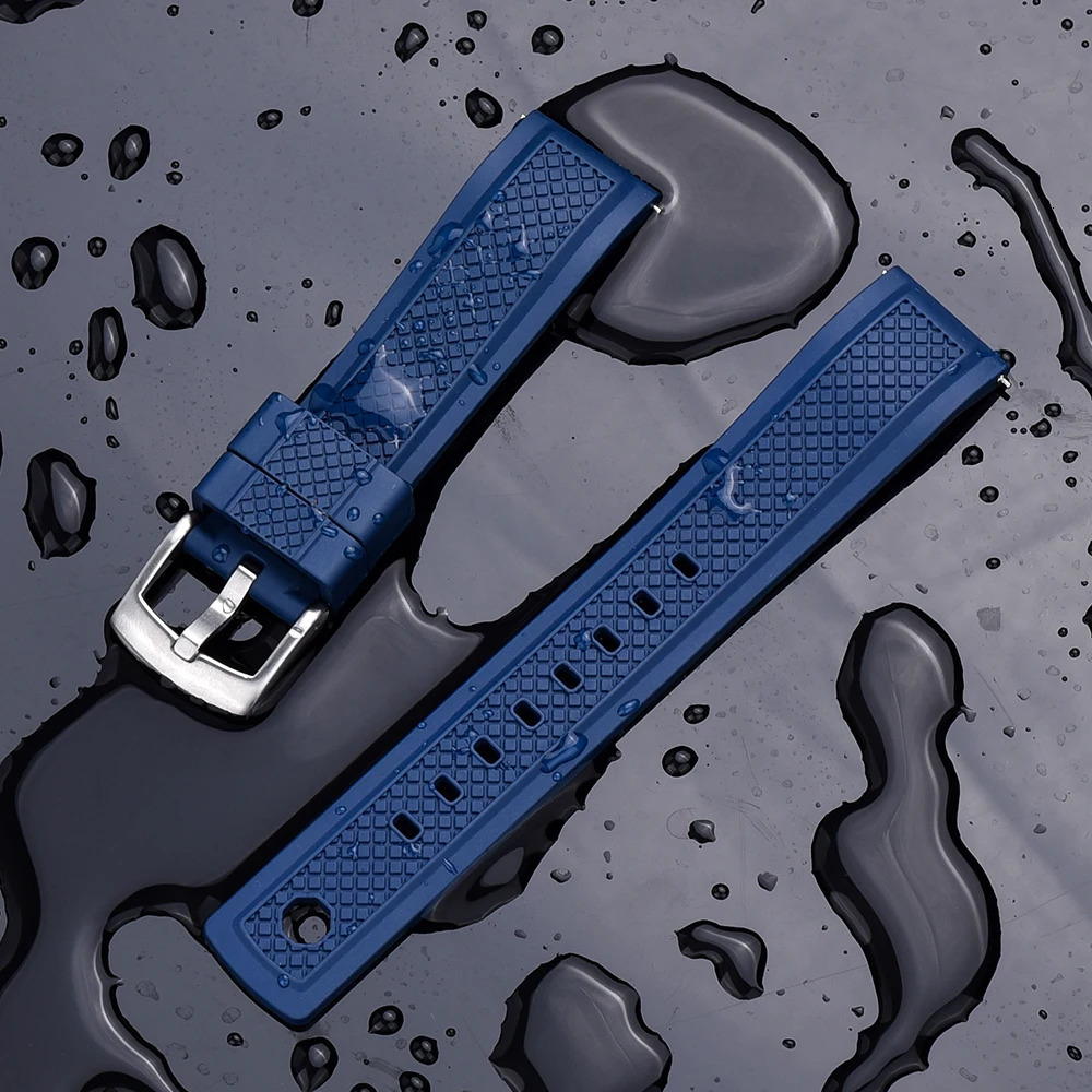 High Quality Vulcanized FKM Watch Strap Slide Keeper Ring With Quick Release Fluororubber Watchband 20mm 22mm Sport Bracelet 241225