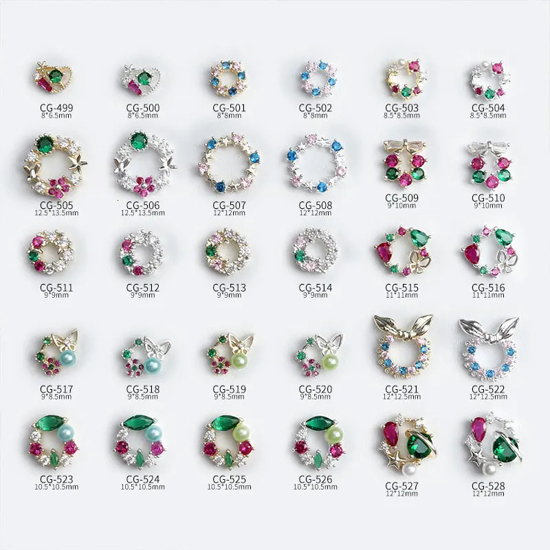 10pcs Christmas Wreath Colorful Zircon Rhinestones Manicure Nail Art Parts Jewelry Decorations Nails Accessories Charms Supplies 241225