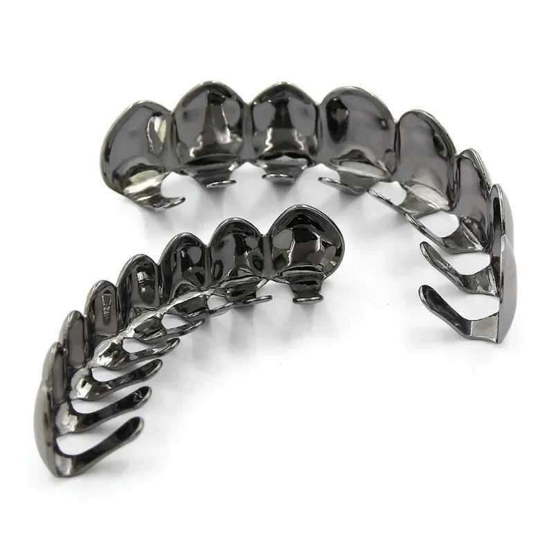 Gold Silver Plated HIP HOP Teeth Grillz Top Bottom Grills Set With sile Real Shiny Vampire Tooth SetsXJ241225