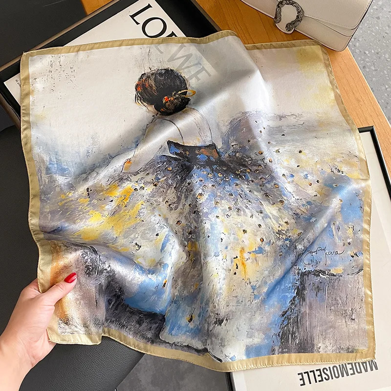 faux Natural Silk Scarf Women Small Square Shawl Hair Ribbon Headband Fashion Neckerchief Bandana 241225