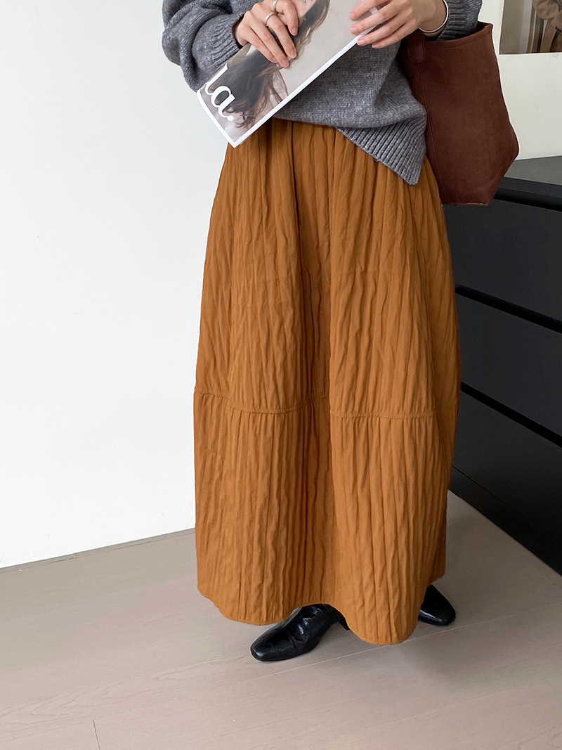 P3019 Cotton Bud Skirt Japanese Autumn and Winter Quilted Line All-match Warm and Slim Skirt Lantern Skirt