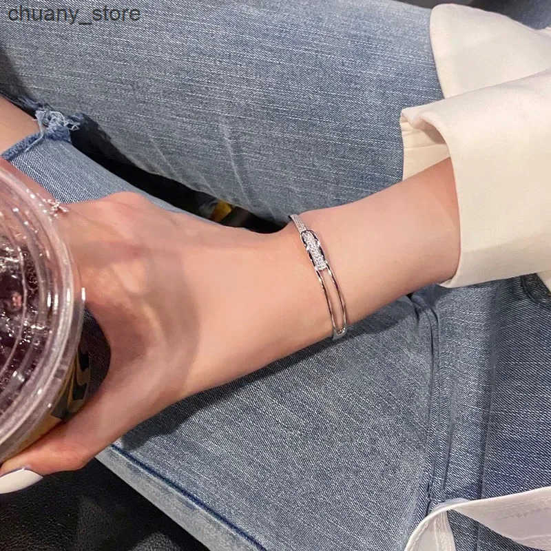 Chain Silver Color Micro Zircon Open Bangle for Women 2024 Korean Simple Design Hollow Versatile Wedding Jewelry Party Gifts L240910