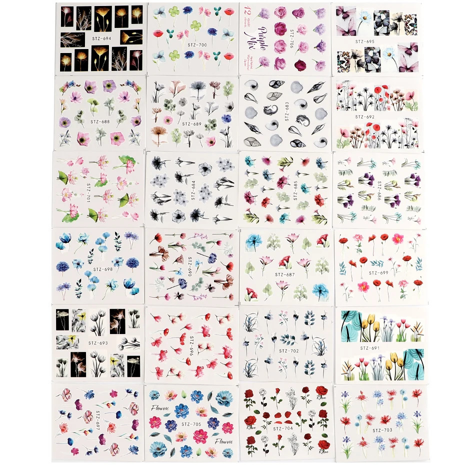 100pcs/lot Nail Sticker Decals Sets Water Transfer Different 100 ns Beauty Full DIY Tips Nail Charm for Nail Art STZ100 241225